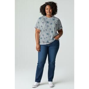 Torrid Plus Classic Fit Gray Palm Tree Tropical Coastal Tee T-shirt Size 2